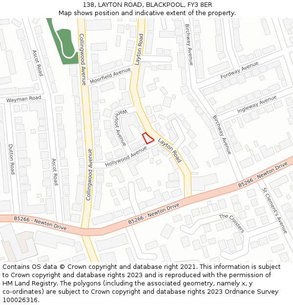 138, LAYTON ROAD, BLACKPOOL, FY3 8ER: Location map and indicative extent of plot