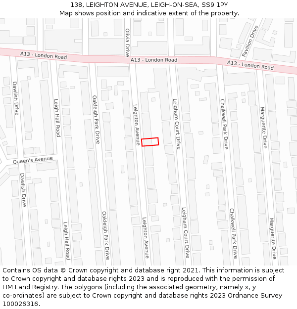 138, LEIGHTON AVENUE, LEIGH-ON-SEA, SS9 1PY: Location map and indicative extent of plot