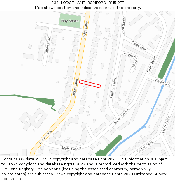 138, LODGE LANE, ROMFORD, RM5 2ET: Location map and indicative extent of plot