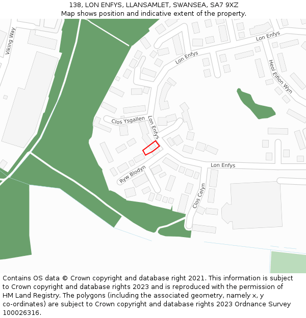 138, LON ENFYS, LLANSAMLET, SWANSEA, SA7 9XZ: Location map and indicative extent of plot