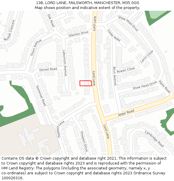 138, LORD LANE, FAILSWORTH, MANCHESTER, M35 0GS: Location map and indicative extent of plot