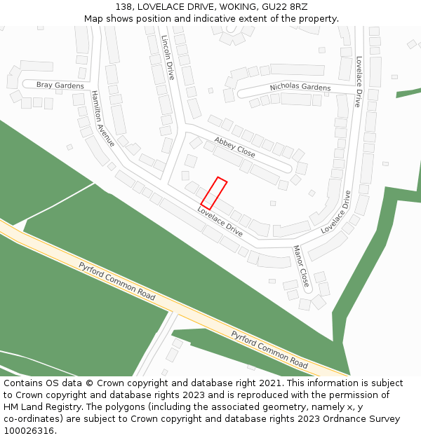 138, LOVELACE DRIVE, WOKING, GU22 8RZ: Location map and indicative extent of plot