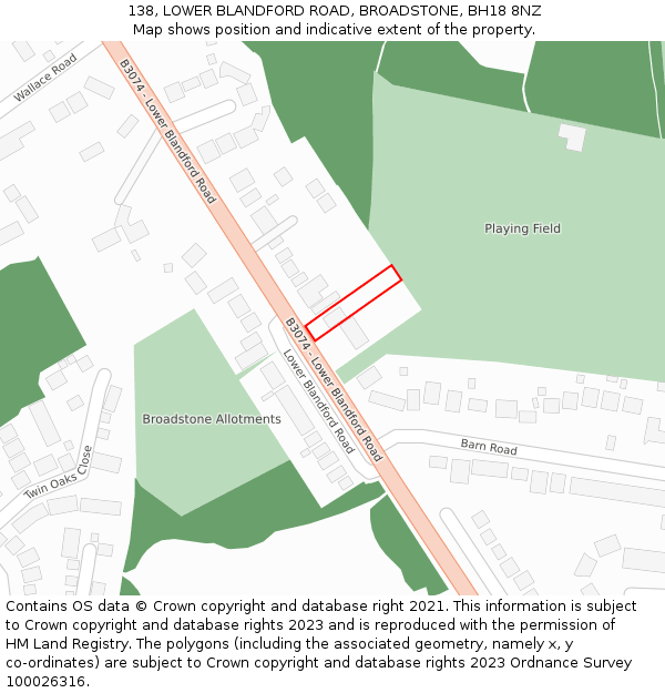 138, LOWER BLANDFORD ROAD, BROADSTONE, BH18 8NZ: Location map and indicative extent of plot