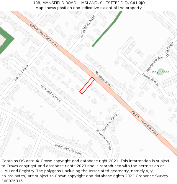 138, MANSFIELD ROAD, HASLAND, CHESTERFIELD, S41 0JQ: Location map and indicative extent of plot