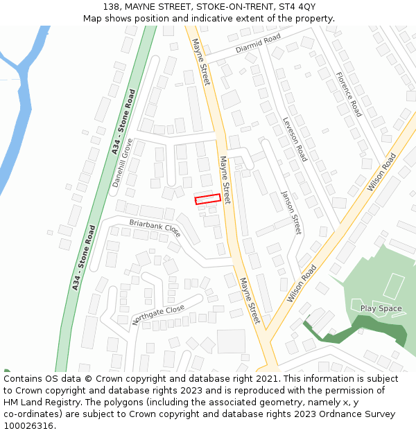 138, MAYNE STREET, STOKE-ON-TRENT, ST4 4QY: Location map and indicative extent of plot