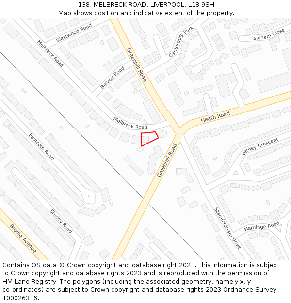 138, MELBRECK ROAD, LIVERPOOL, L18 9SH: Location map and indicative extent of plot