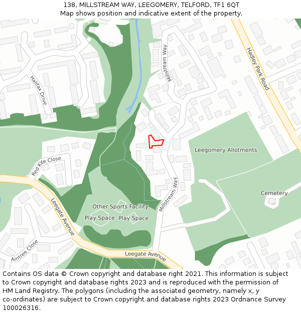 138, MILLSTREAM WAY, LEEGOMERY, TELFORD, TF1 6QT: Location map and indicative extent of plot
