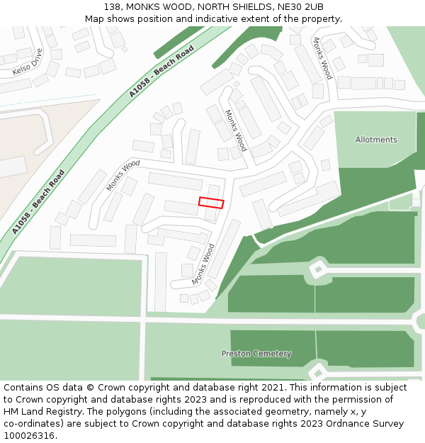 138, MONKS WOOD, NORTH SHIELDS, NE30 2UB: Location map and indicative extent of plot