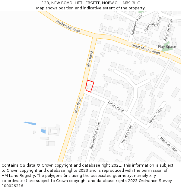 138, NEW ROAD, HETHERSETT, NORWICH, NR9 3HG: Location map and indicative extent of plot