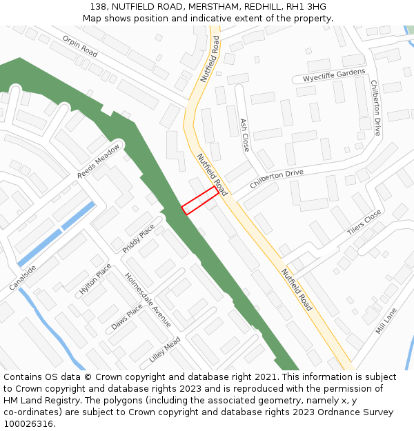 138, NUTFIELD ROAD, MERSTHAM, REDHILL, RH1 3HG: Location map and indicative extent of plot