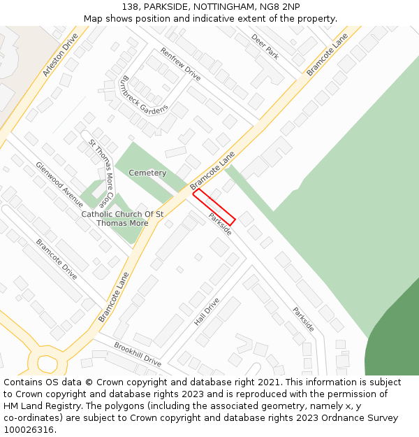 138, PARKSIDE, NOTTINGHAM, NG8 2NP: Location map and indicative extent of plot