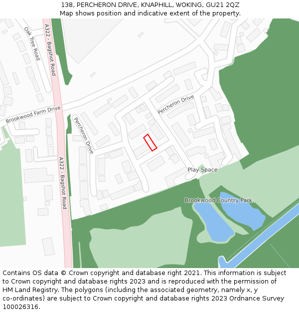 138, PERCHERON DRIVE, KNAPHILL, WOKING, GU21 2QZ: Location map and indicative extent of plot
