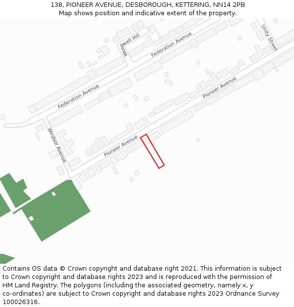 138, PIONEER AVENUE, DESBOROUGH, KETTERING, NN14 2PB: Location map and indicative extent of plot