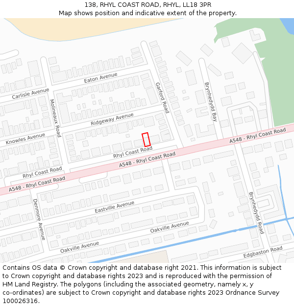 138, RHYL COAST ROAD, RHYL, LL18 3PR: Location map and indicative extent of plot