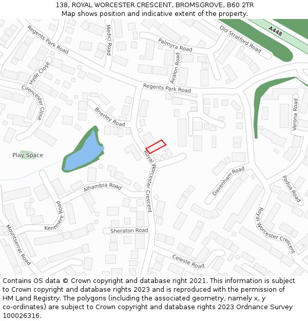 138, ROYAL WORCESTER CRESCENT, BROMSGROVE, B60 2TR: Location map and indicative extent of plot