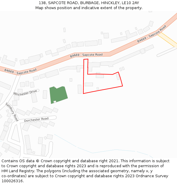 138, SAPCOTE ROAD, BURBAGE, HINCKLEY, LE10 2AY: Location map and indicative extent of plot