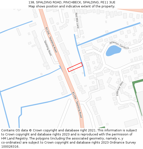 138, SPALDING ROAD, PINCHBECK, SPALDING, PE11 3UE: Location map and indicative extent of plot