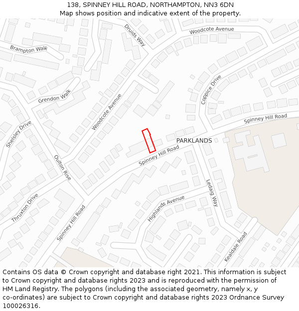 138, SPINNEY HILL ROAD, NORTHAMPTON, NN3 6DN: Location map and indicative extent of plot