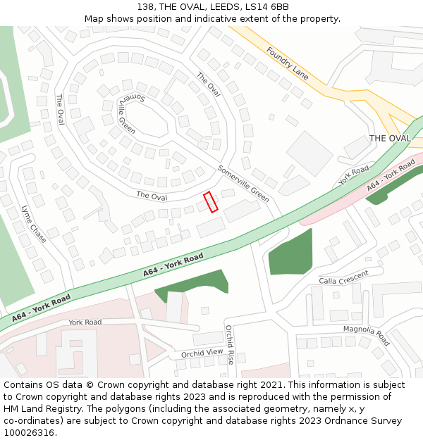 138, THE OVAL, LEEDS, LS14 6BB: Location map and indicative extent of plot