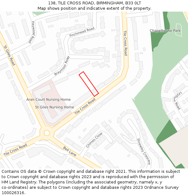 138, TILE CROSS ROAD, BIRMINGHAM, B33 0LT: Location map and indicative extent of plot