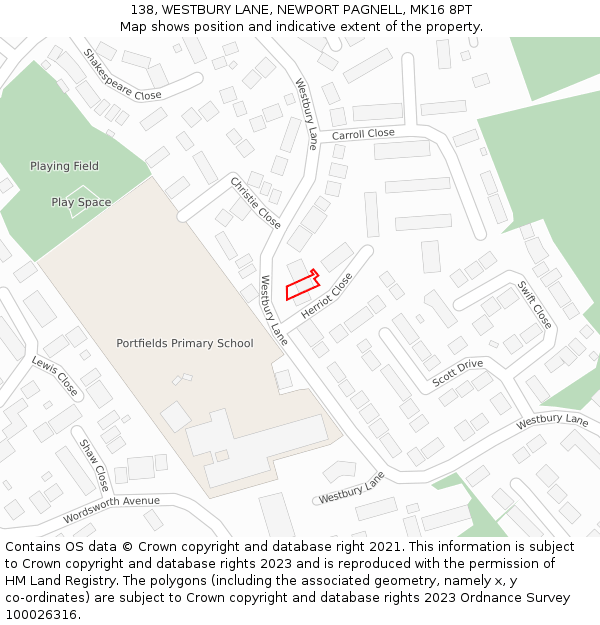 138, WESTBURY LANE, NEWPORT PAGNELL, MK16 8PT: Location map and indicative extent of plot