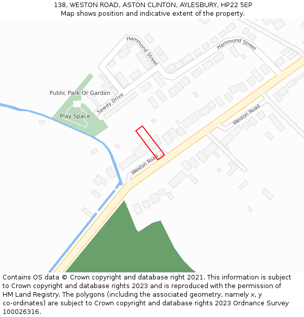 138, WESTON ROAD, ASTON CLINTON, AYLESBURY, HP22 5EP: Location map and indicative extent of plot