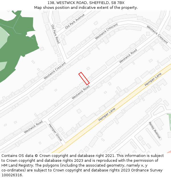 138, WESTWICK ROAD, SHEFFIELD, S8 7BX: Location map and indicative extent of plot