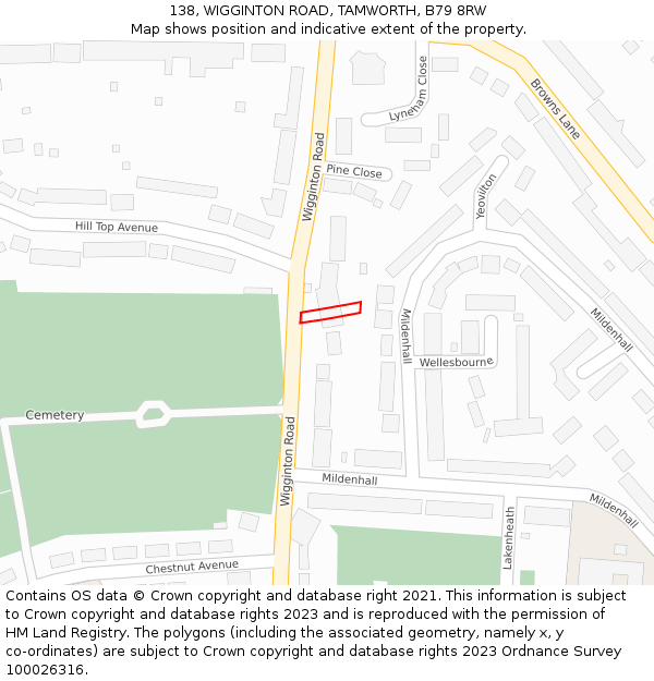 138, WIGGINTON ROAD, TAMWORTH, B79 8RW: Location map and indicative extent of plot