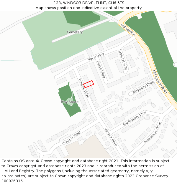138, WINDSOR DRIVE, FLINT, CH6 5TS: Location map and indicative extent of plot