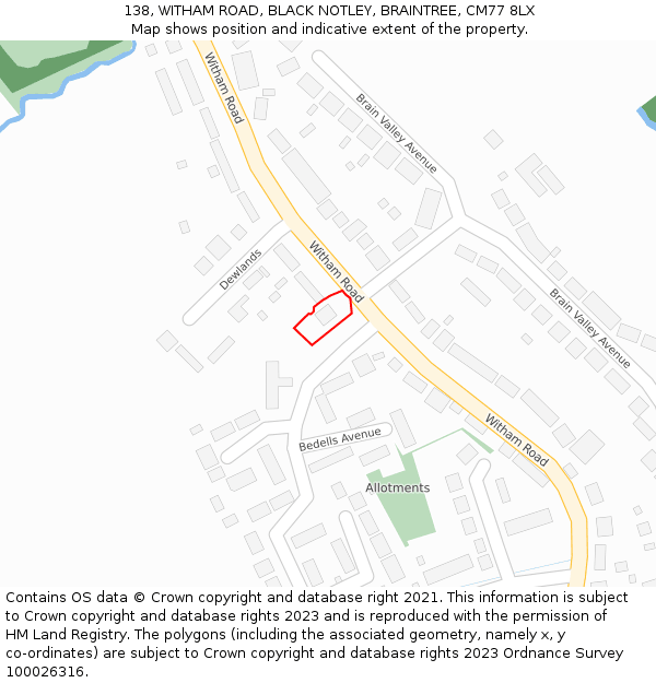 138, WITHAM ROAD, BLACK NOTLEY, BRAINTREE, CM77 8LX: Location map and indicative extent of plot