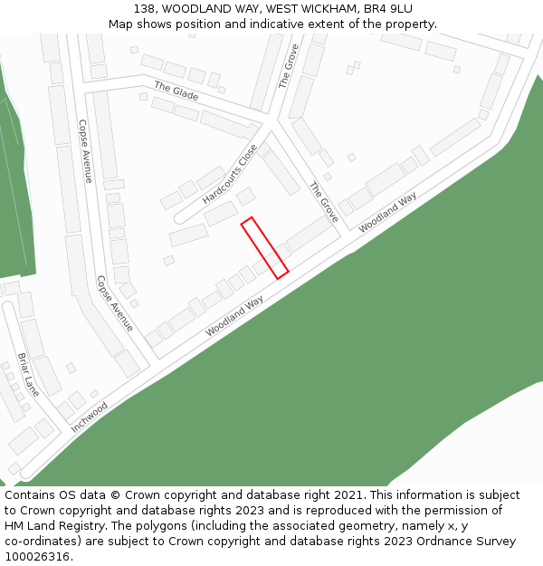138, WOODLAND WAY, WEST WICKHAM, BR4 9LU: Location map and indicative extent of plot