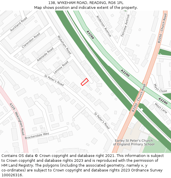 138, WYKEHAM ROAD, READING, RG6 1PL: Location map and indicative extent of plot