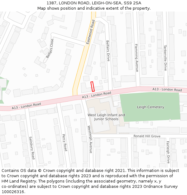 1387, LONDON ROAD, LEIGH-ON-SEA, SS9 2SA: Location map and indicative extent of plot