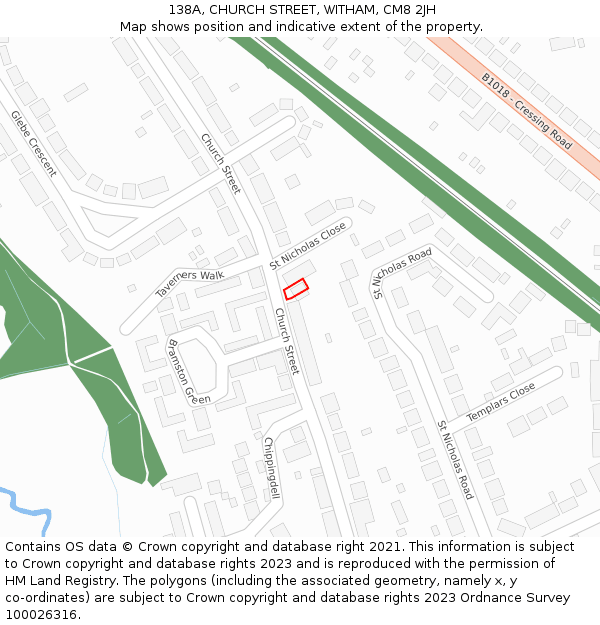 138A, CHURCH STREET, WITHAM, CM8 2JH: Location map and indicative extent of plot