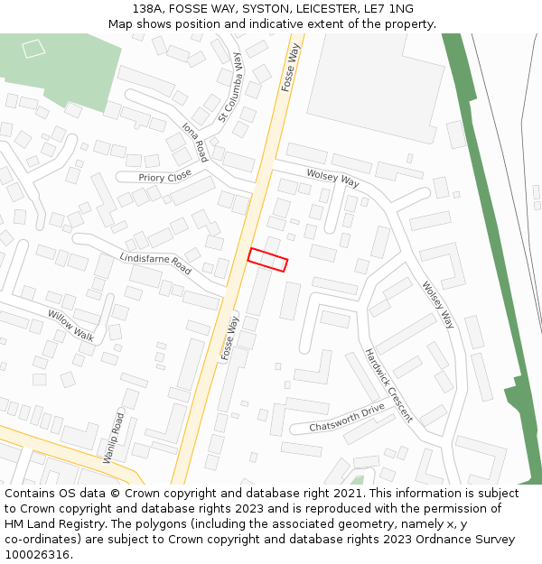 138A, FOSSE WAY, SYSTON, LEICESTER, LE7 1NG: Location map and indicative extent of plot