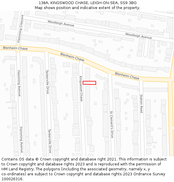 138A, KINGSWOOD CHASE, LEIGH-ON-SEA, SS9 3BG: Location map and indicative extent of plot