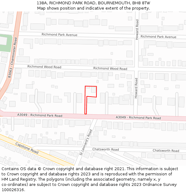 138A, RICHMOND PARK ROAD, BOURNEMOUTH, BH8 8TW: Location map and indicative extent of plot