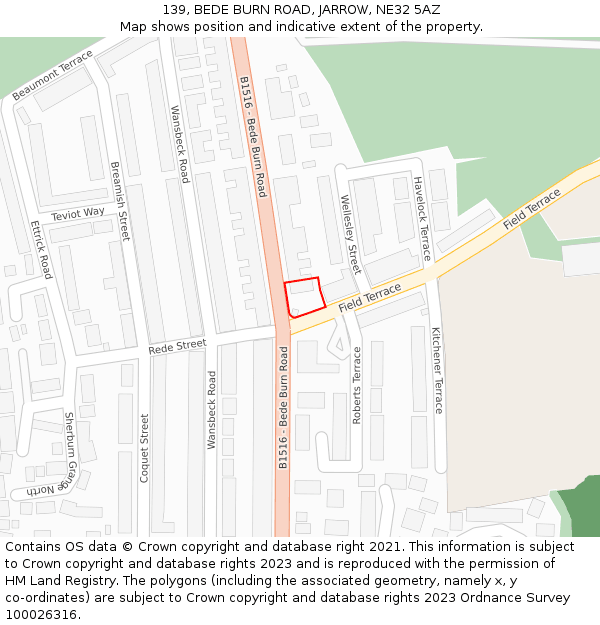 139, BEDE BURN ROAD, JARROW, NE32 5AZ: Location map and indicative extent of plot