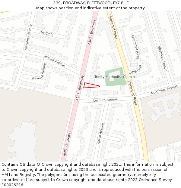 139, BROADWAY, FLEETWOOD, FY7 8HE: Location map and indicative extent of plot