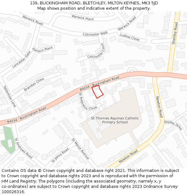 139, BUCKINGHAM ROAD, BLETCHLEY, MILTON KEYNES, MK3 5JD: Location map and indicative extent of plot