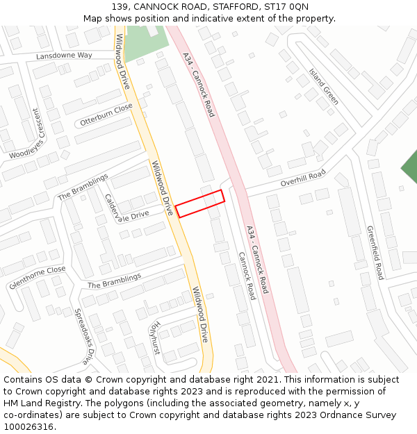 139, CANNOCK ROAD, STAFFORD, ST17 0QN: Location map and indicative extent of plot