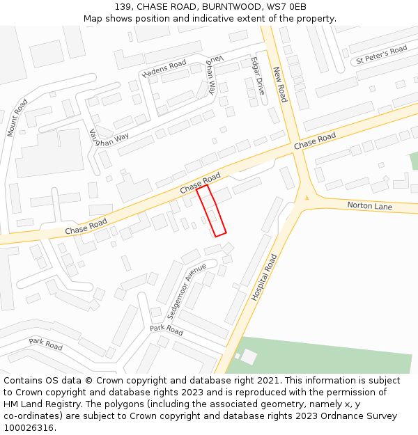 139, CHASE ROAD, BURNTWOOD, WS7 0EB: Location map and indicative extent of plot