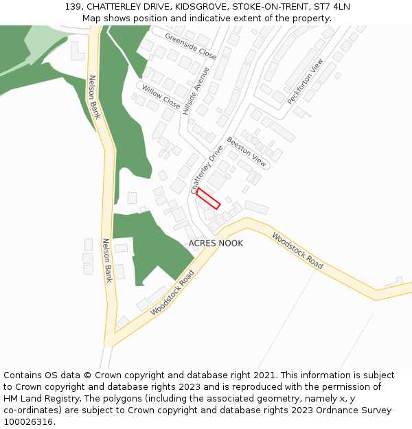 139, CHATTERLEY DRIVE, KIDSGROVE, STOKE-ON-TRENT, ST7 4LN: Location map and indicative extent of plot