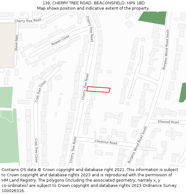 139, CHERRY TREE ROAD, BEACONSFIELD, HP9 1BD: Location map and indicative extent of plot