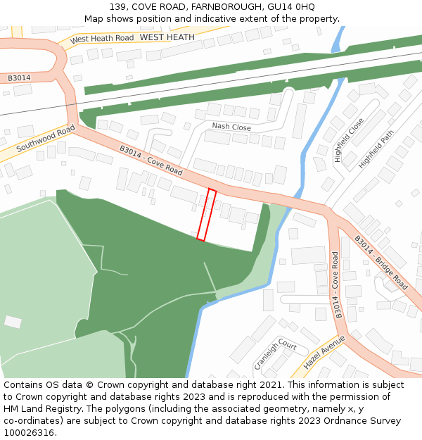 139, COVE ROAD, FARNBOROUGH, GU14 0HQ: Location map and indicative extent of plot