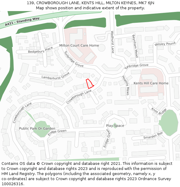 139, CROWBOROUGH LANE, KENTS HILL, MILTON KEYNES, MK7 6JN: Location map and indicative extent of plot