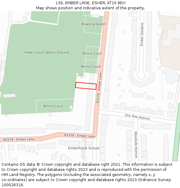 139, EMBER LANE, ESHER, KT10 8EH: Location map and indicative extent of plot