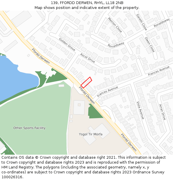 139, FFORDD DERWEN, RHYL, LL18 2NB: Location map and indicative extent of plot