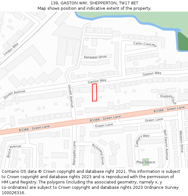 139, GASTON WAY, SHEPPERTON, TW17 8ET: Location map and indicative extent of plot