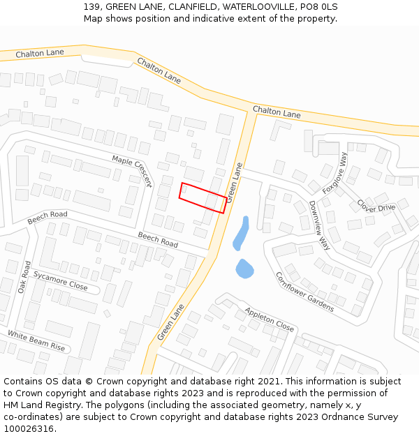 139, GREEN LANE, CLANFIELD, WATERLOOVILLE, PO8 0LS: Location map and indicative extent of plot